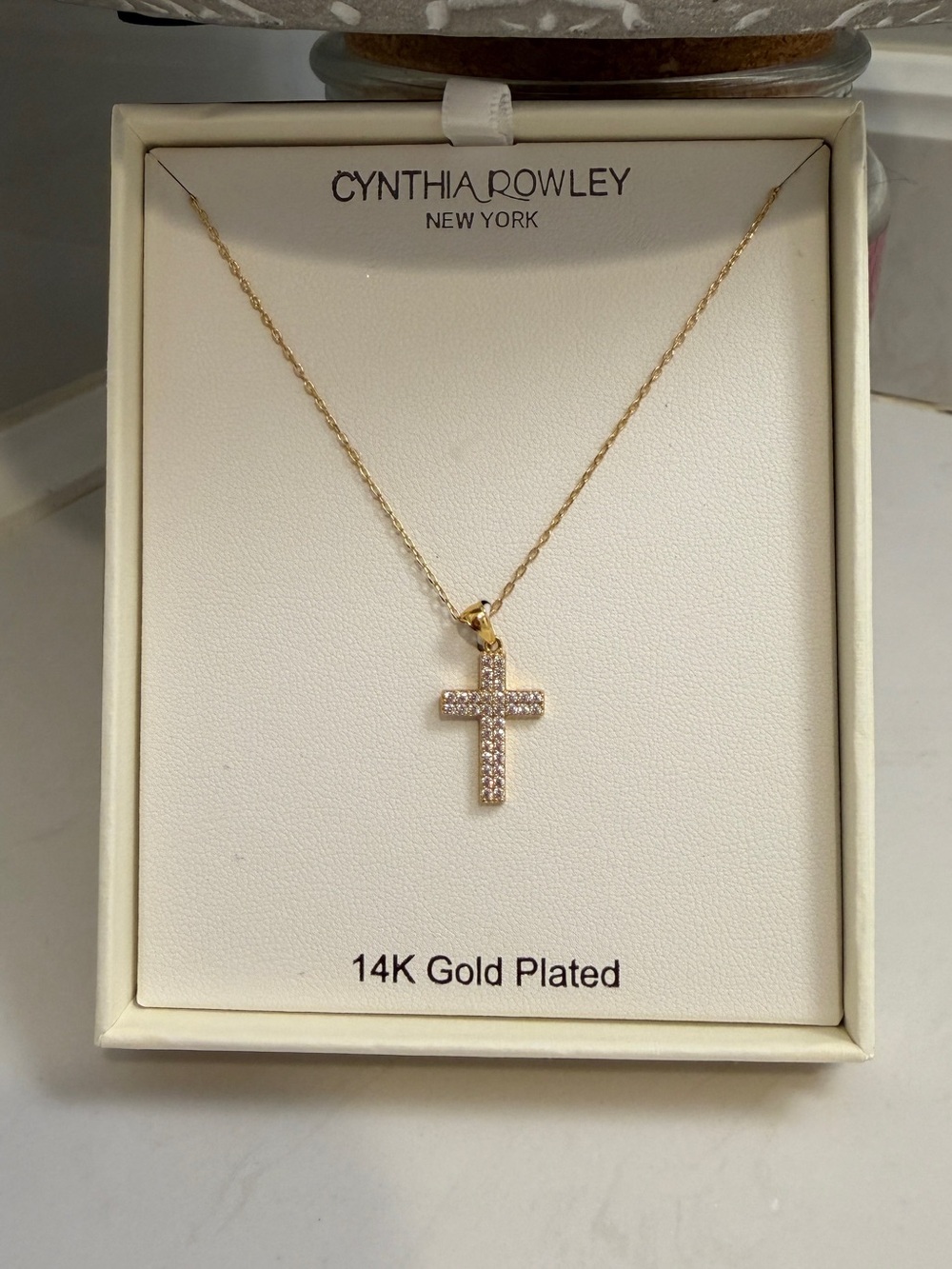 Cynthia Rowley Gold Plated Cross Pendant Necklace with Clear Crystals